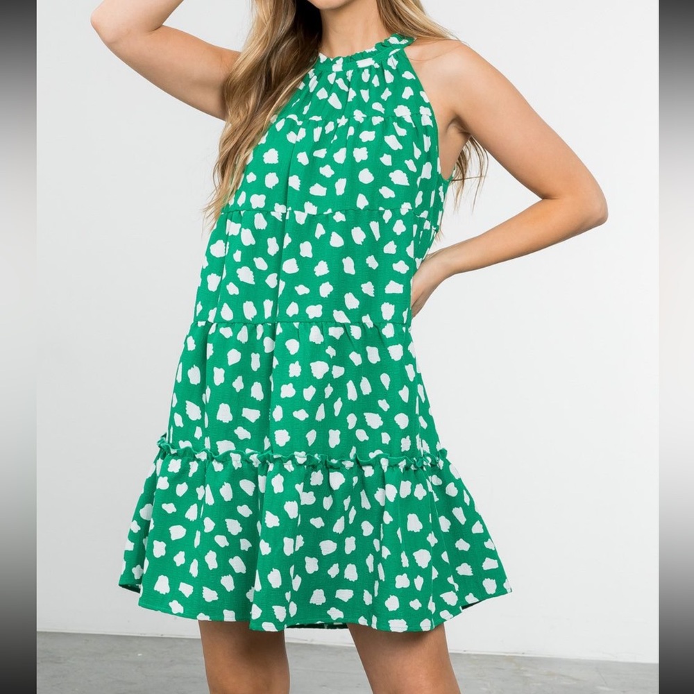 New with tags! THML green and white cheetah polka dot dress. So cute! All sizes